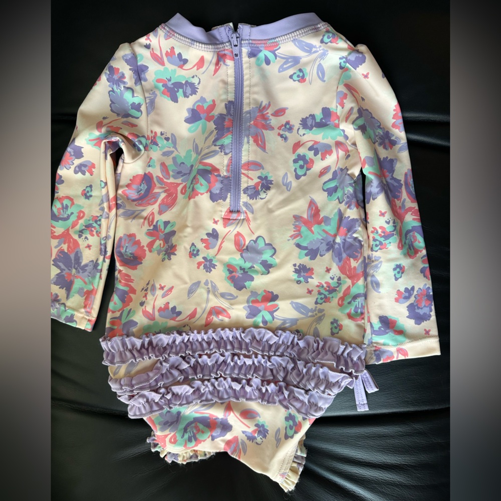 RuffleButts Floral Long Sleeve Rash Guard Swimsuit Ruffle Butt 18–24M
